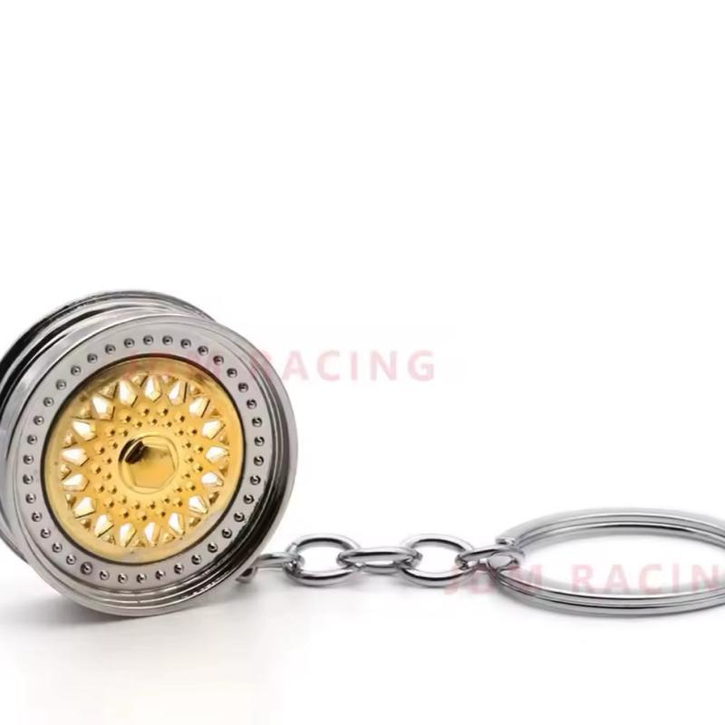 Alloy Wheel Keychain Gold BBS Gift for Dad Unique Design Key Ring for Dad's Special Occasions