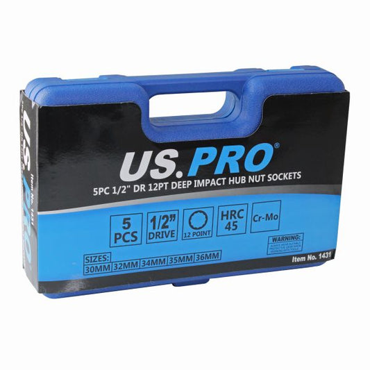 5PC 1/2" DR 12PT DEEP IMPACT HUB NUT SOCKETS US PRO