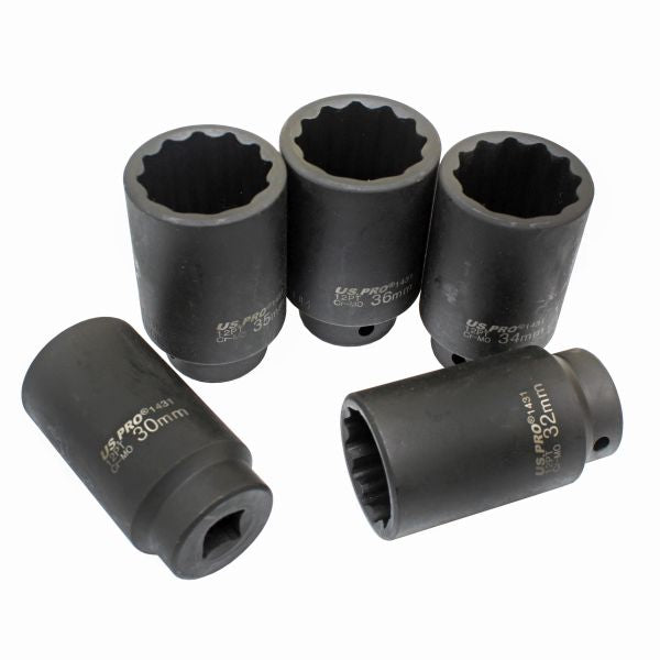 5PC 1/2" DR 12PT DEEP IMPACT HUB NUT SOCKETS US PRO