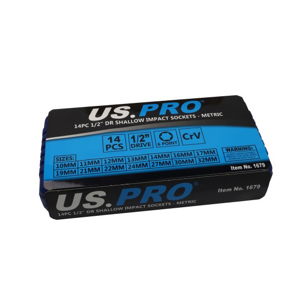 14PC 1/2" DR SHALLOW IMPACT SOCKETS METRIC US PRO