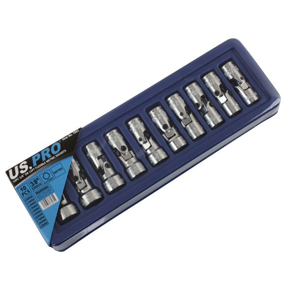 10PC 3/8" DR 12PT FLEXIBLE METRIC SOCKETS US PRO