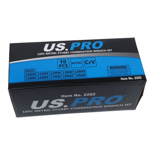 10PC METRIC STUBBY COMBINATION WRENCH SET 10-19MM US PRO