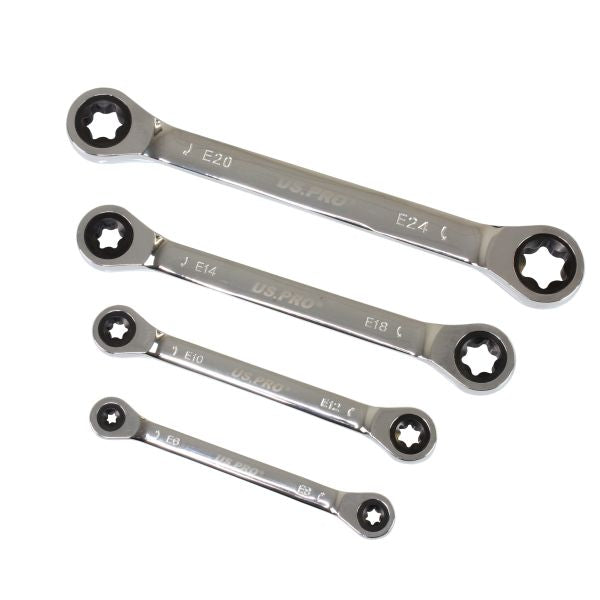 4PC DOUBLE E STAR GEAR RATCHET WRENCH SET US PRO