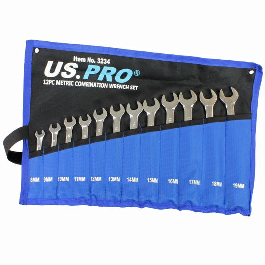 12PC METRIC COMBINATION WRENCH SET 8-19MM US PRO