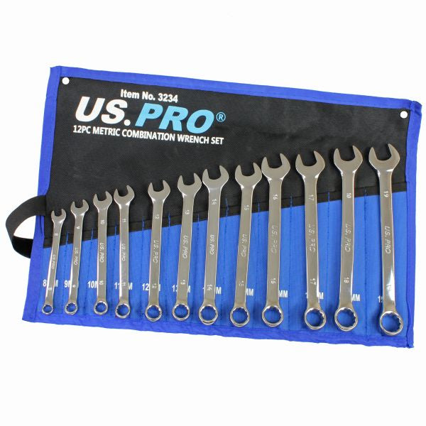 12PC METRIC COMBINATION WRENCH SET 8-19MM US PRO