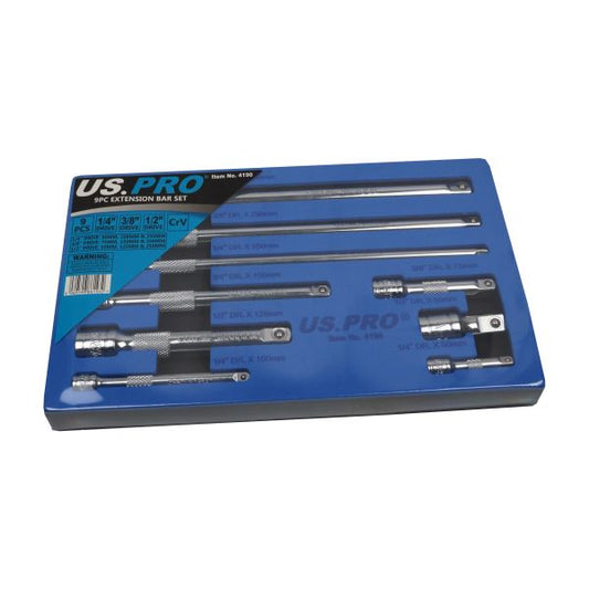 9PC EXTENSION BAR SET - 1/4" 3/8" 1/2" DRIVES US PRO
