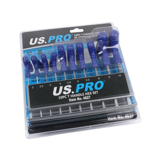 10PC T HANDLE HEX SET IN STORAGE RACK - 2MM TO 10MM US PRO