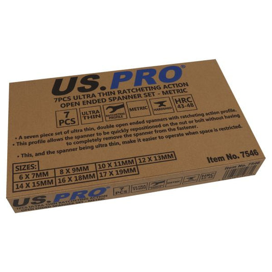 7PCS ULTRA THIN RATCHETING ACTION O/END SPANNER SET 6-19MM US PRO