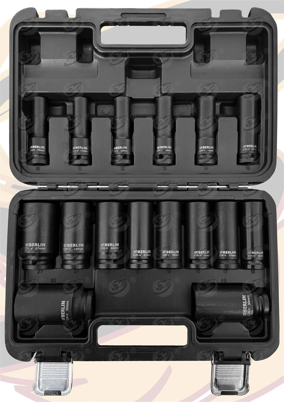 16pc 1/2 Drive Deep Impact Sockets Berlin in a plastic carry case
