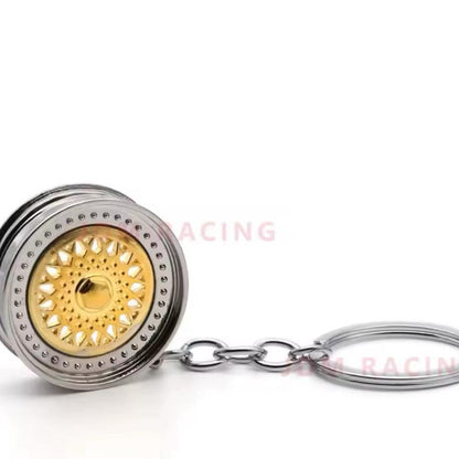 Alloy Wheel Keychain Gold BBS Gift for Dad Unique Design Key Ring for Dad's Special Occasions