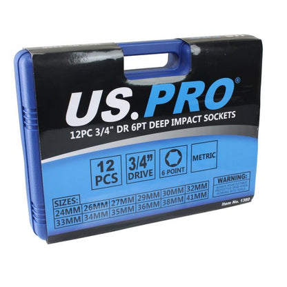 12PC 3/4" DR 6PT DEEP IMPACT SOCKETS METRIC US PRO
