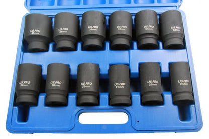 12PC 3/4" DR 6PT DEEP IMPACT SOCKETS METRIC US PRO