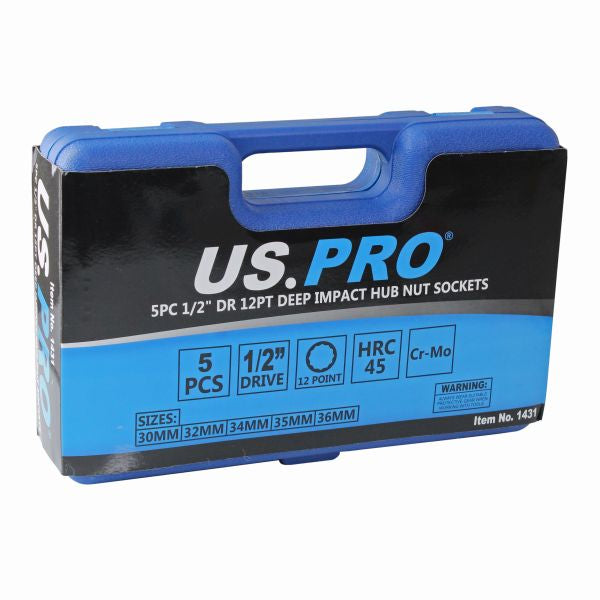 5PC 1/2" DR 12PT DEEP IMPACT HUB NUT SOCKETS US PRO