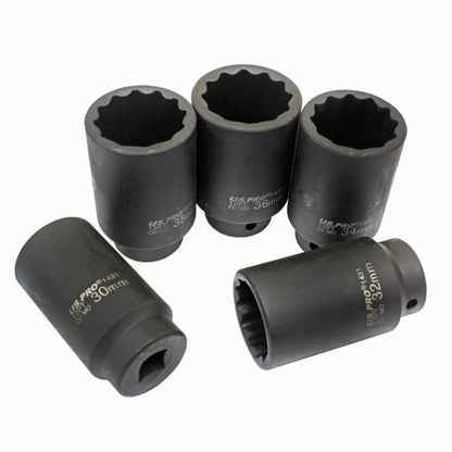 5PC 1/2" DR 12PT DEEP IMPACT HUB NUT SOCKETS US PRO