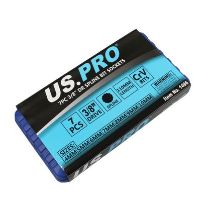 7PC 3/8" DR 110MM(L) SPLINE BIT SOCKETS US PRO