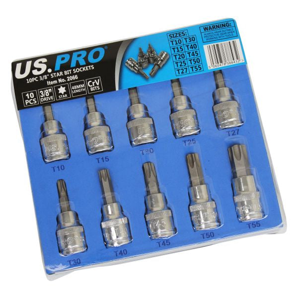10PC 3/8" DR STAR BIT SOCKETS US PRO