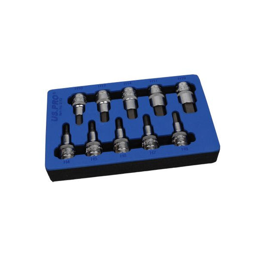 10PC 1/2" DR METRIC HEX BIT SOCKETS IN EVA TRAY US PRO