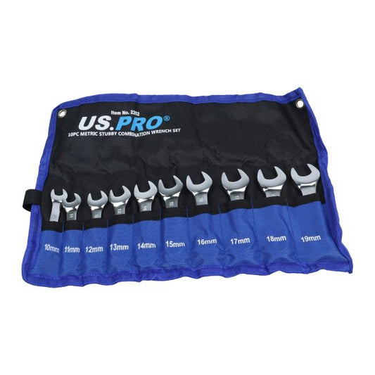 10PC METRIC STUBBY COMBINATION WRENCH SET 10-19MM US PRO