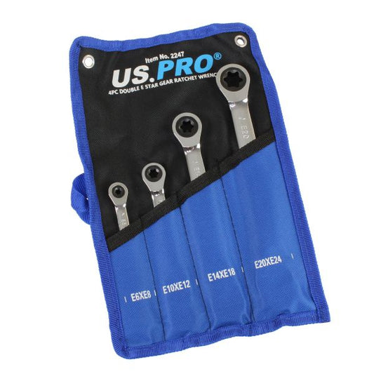 4PC DOUBLE E STAR GEAR RATCHET WRENCH SET US PRO