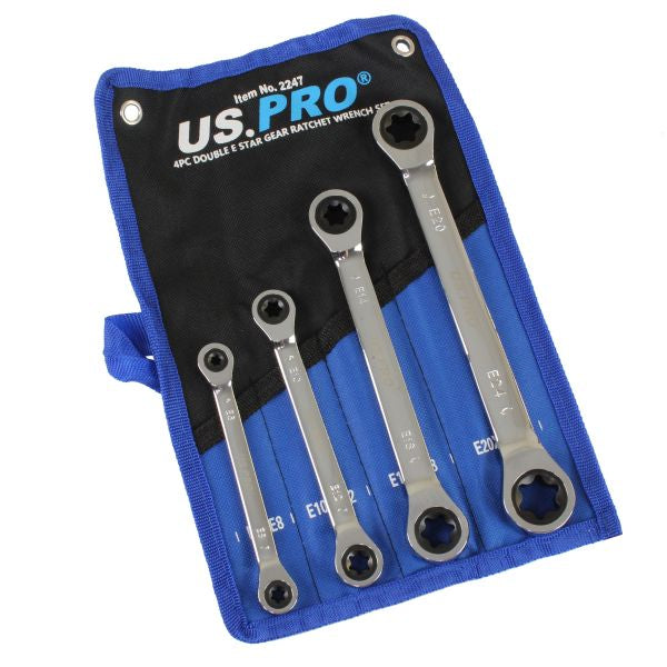 4PC DOUBLE E STAR GEAR RATCHET WRENCH SET US PRO