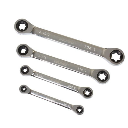 4PC DOUBLE E STAR GEAR RATCHET WRENCH SET US PRO