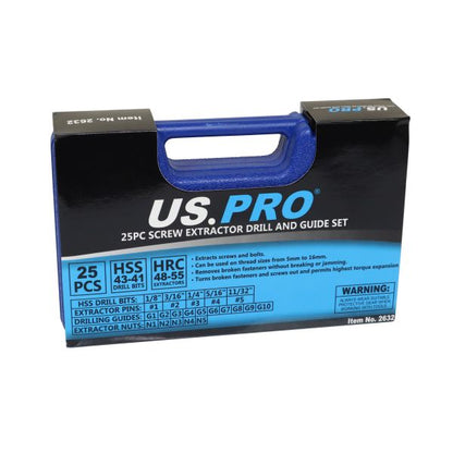 25PC SCREW EXTRACTOR DRILL AND GUIDE SET US PRO