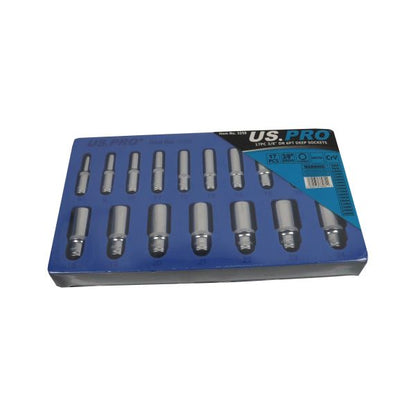 17PC 3/8" DR 6PT DEEP SOCKETS 8 - 24MM US PRO