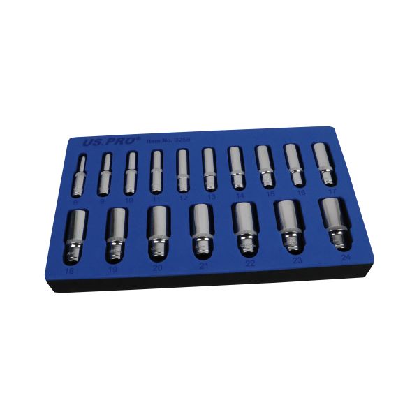 17PC 3/8" DR 6PT DEEP SOCKETS 8 - 24MM US PRO
