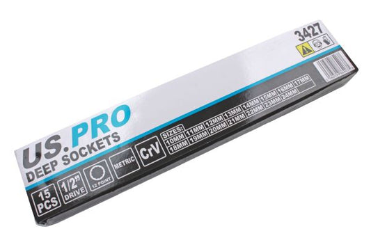 15PC 1/2" DR 12PT DEEP SOCKETS 10-24MM US PRO