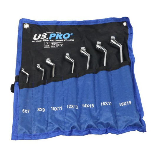 7PC DOUBLE OFFSET RING SPANNER SET 6-19MM 75DEG US PRO