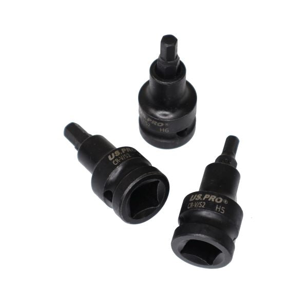 10PC 1/2" DR IMPACT HEX BIT SOCKETS US PRO