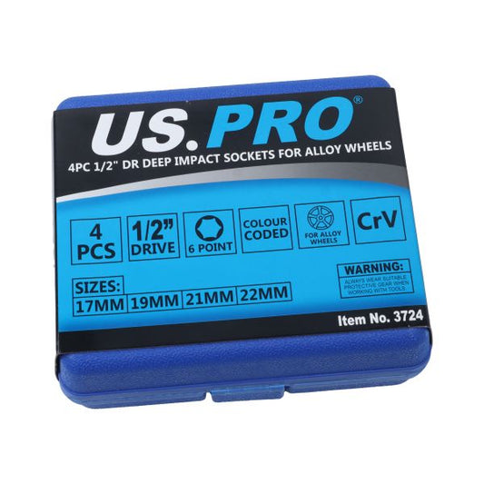 4PC 1/2" DR DEEP IMPACT SOCKETS FOR ALLOY WHEELS US PRO