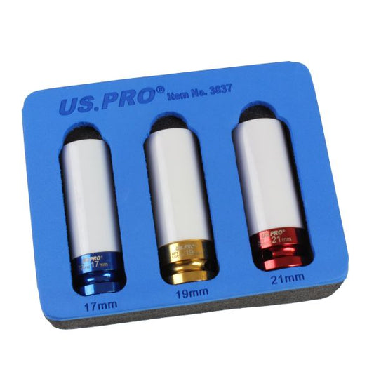3PC 1/2" DR DEEP IMPACT SOCKETS FOR ALLOY WHEELS US PRO