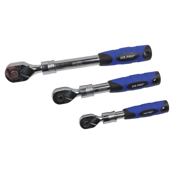 3PC EXTENDABLE RATCHET SET 1/4", 3/8" & 1/2" DRIVES US PRO
