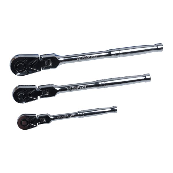 3PC FLEXI HEAD RATCHET SET 1/4", 3/8" & 1/2" DRIVES US PRO