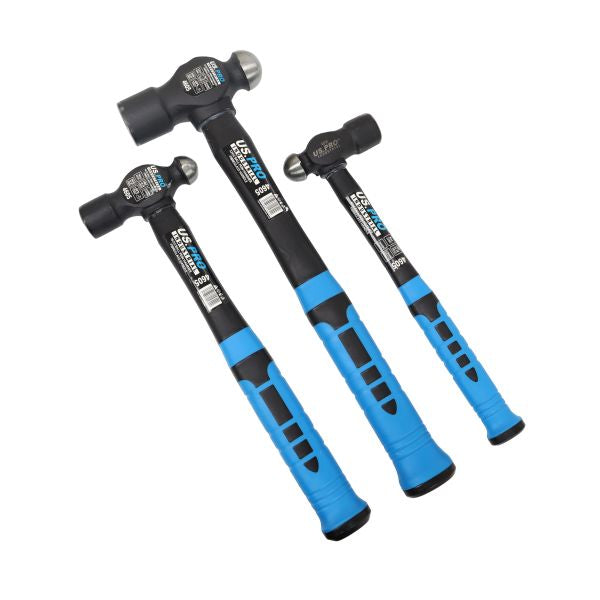 3PC BALL PEIN HAMMER SET - FIBREGLASS HANDLE - 8, 16 & 32OZ US PRO