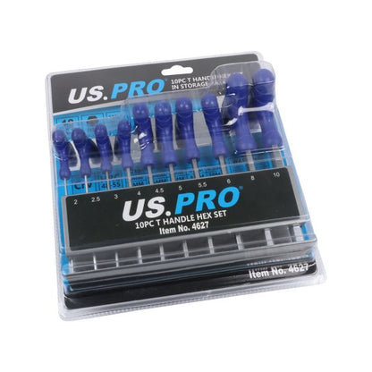 10PC T HANDLE HEX SET IN STORAGE RACK - 2MM TO 10MM US PRO
