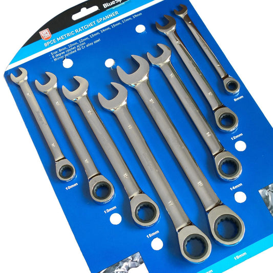 Blue Spot Ratchet Spanner Wrench Set 8 Metric Combination Ratcheting Spanners 8-19mm LIFETIME GUARANTEE