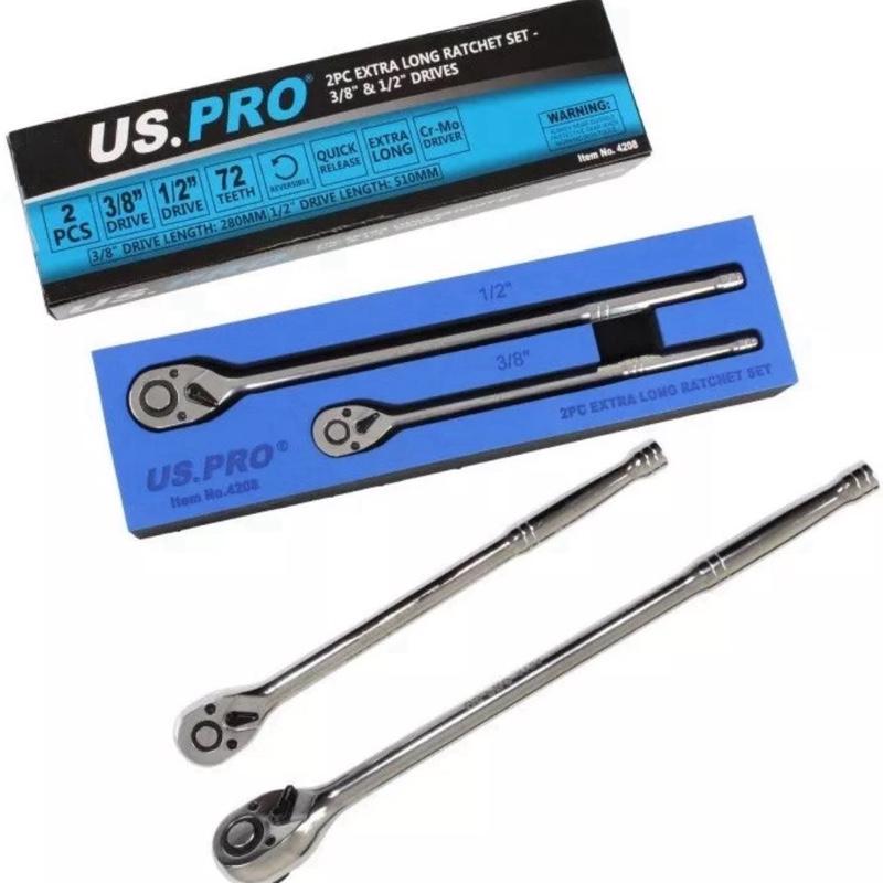 2PC EXTRA LONG RATCHET SET 3/8" & 1/2" DRIVES US PRO