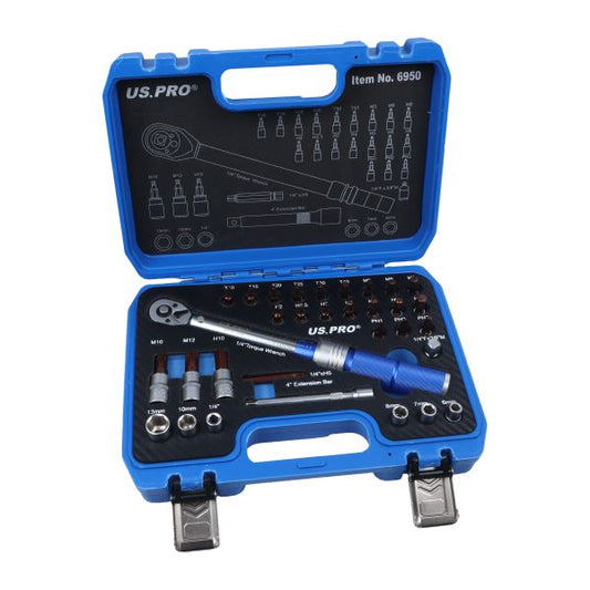 32PC 1/4" DR TORQUE WRENCH 2-24NM & BIT SOCKET SET US PRO