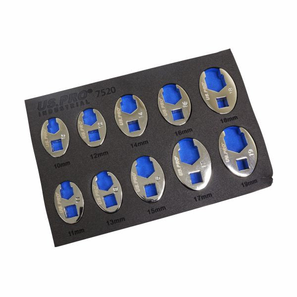 10PC 3/8" DR. METRIC CROWFOOT WRENCH SET IN EVA TRAY US PRO