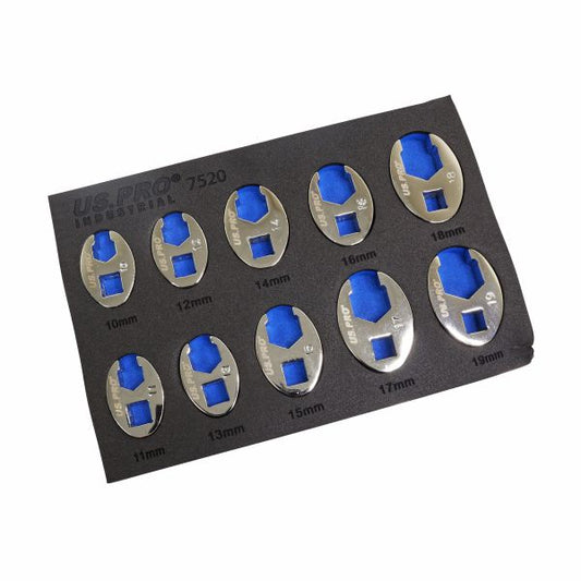 10PC 3/8" DR. METRIC CROWFOOT WRENCH SET IN EVA TRAY US PRO