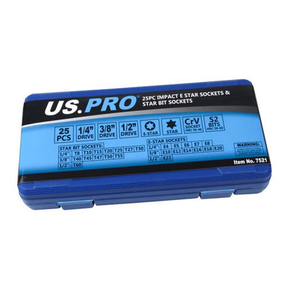 25PC IMPACT E STAR SOCKETS & STAR BIT SOCKETS US PRO