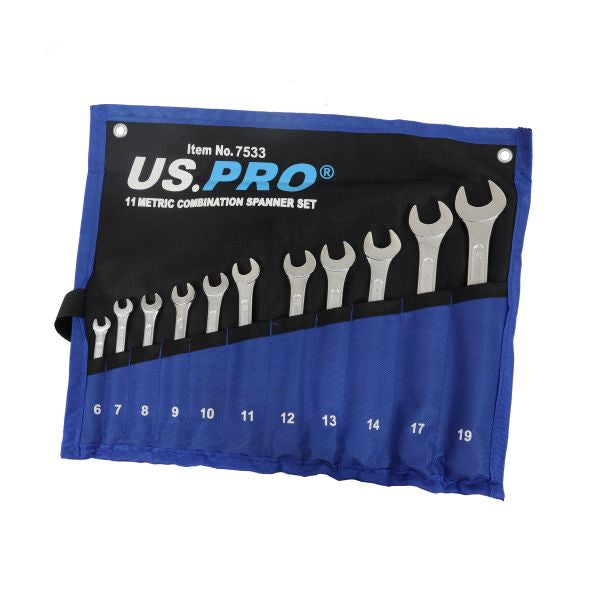 11PC METRIC COMBINATION SPANNER SET 6-14, 17, 19M US PRO