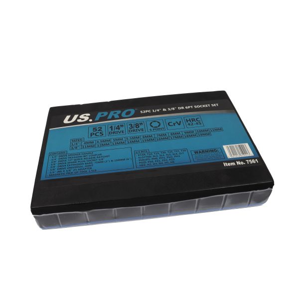 52PC 1/4" & 3/8" DR 6PT SOCKET SET IN EVA US PRO