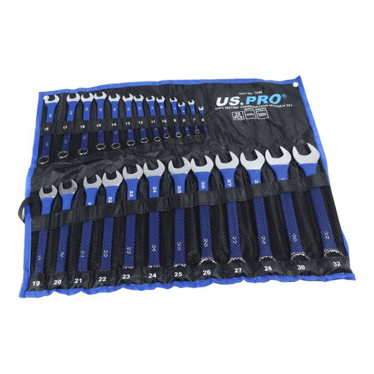 25PC METRIC COMBINATION WRENCH SET 6-32MM WITH GRIPS US PRO