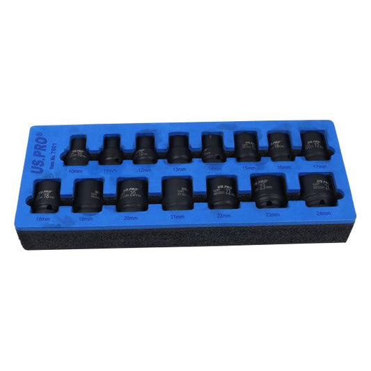 15PC 1/2" DR 12PT SHALLOW IMPACT SOCKETS 10MM TO 24MM