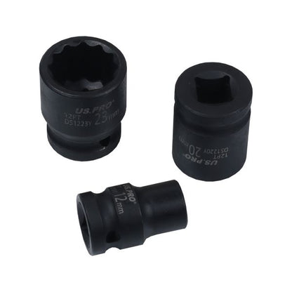 15PC 1/2" DR 12PT SHALLOW IMPACT SOCKETS 10MM TO 24MM