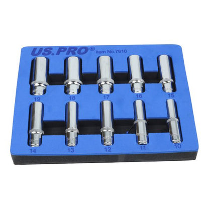 10PC 3/8" DR 6PT DEEP SOCKETS 10-19MM IN EVA TRAY US PRO