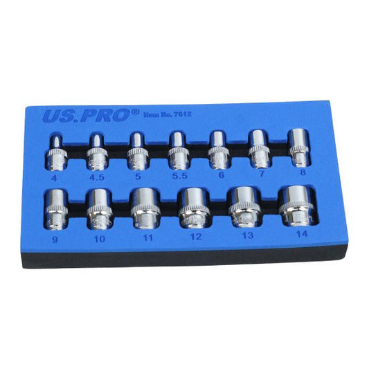 3PC 1/4" DR SHALLOW SOCKETS 4-14MM IN EVA TRAY US PRO